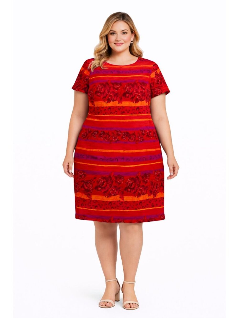 Jessica Howard Shift Dress Women's 18 Plus Sunset Floral Stripe Tropical Summer